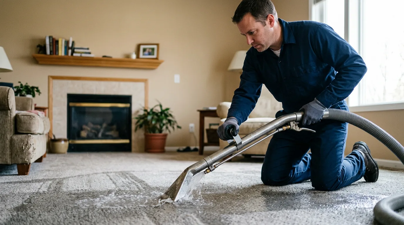 Water damage restoration technician working near Burr Oak, KS